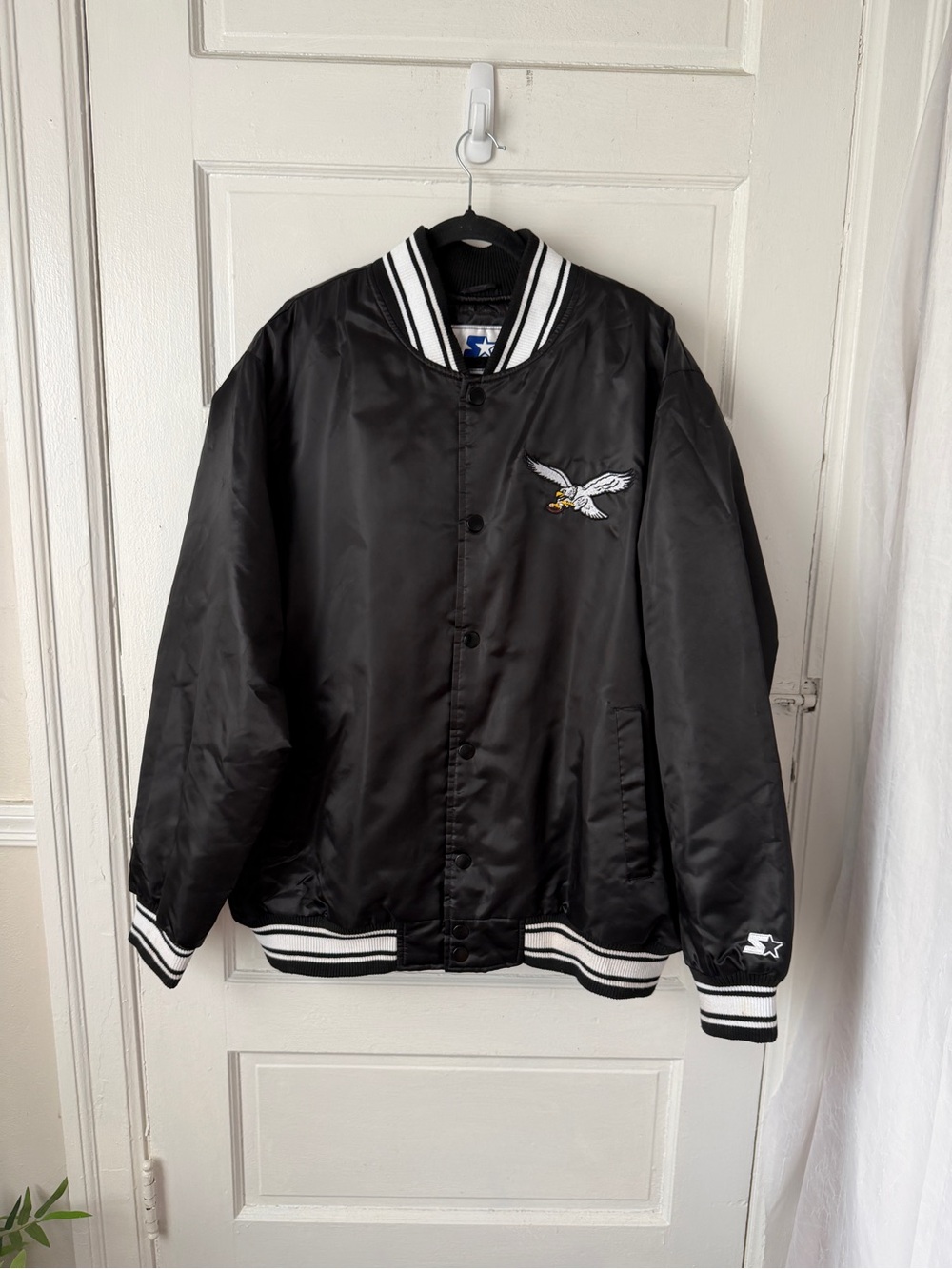 Starter Philadelphia Eagles Satin Bomber Jacket Mens XXL Black Retro NFL Sports